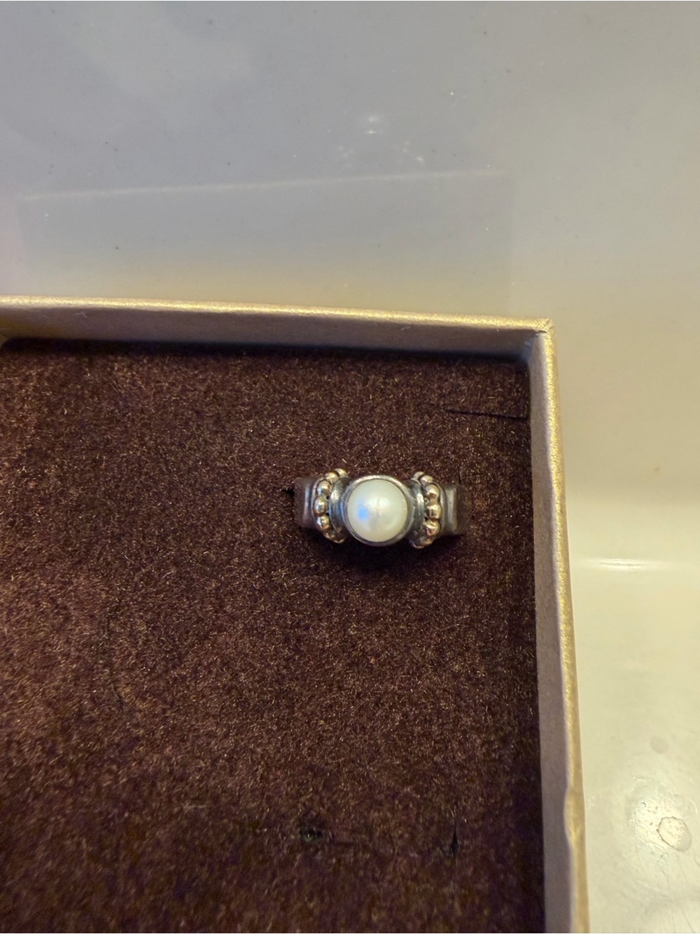 Lagos Caviar Sterling Ring with White Pearl Accent